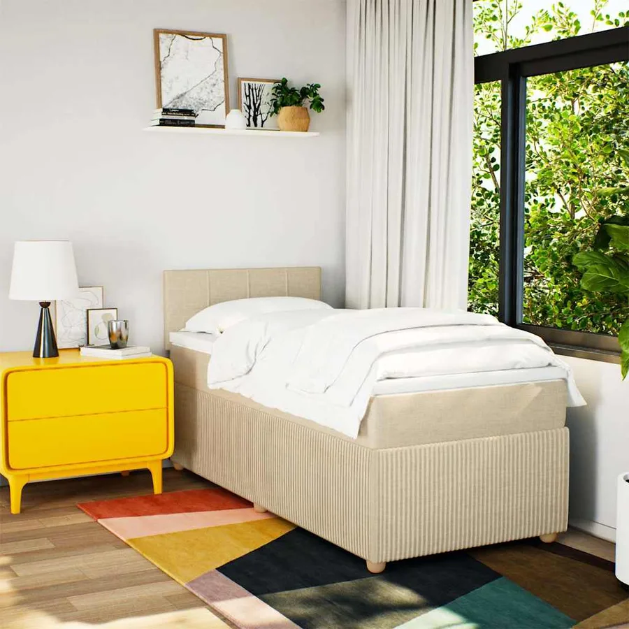 Sommier à lattes de lit avec matelas Crème 90x200 cm Tissu - 4