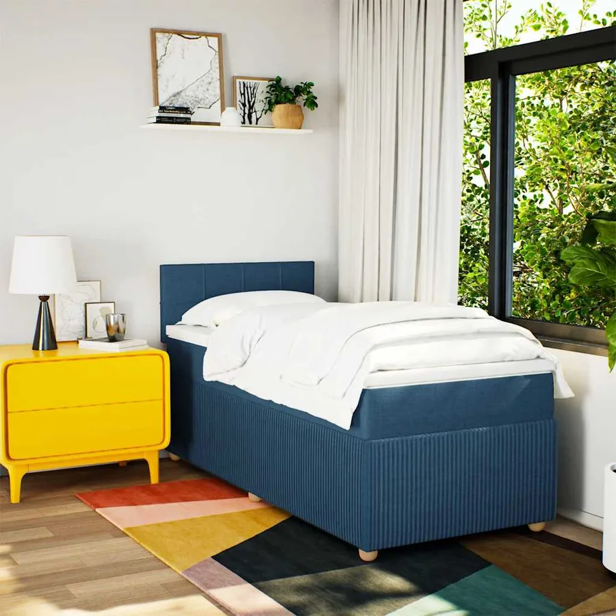 Sommier à lattes de lit avec matelas Bleu 100x200 cm Tissu - 4