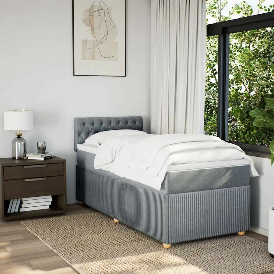 Sommier à lattes de lit avec matelas Gris clair 90x200 cm Tissu - 4