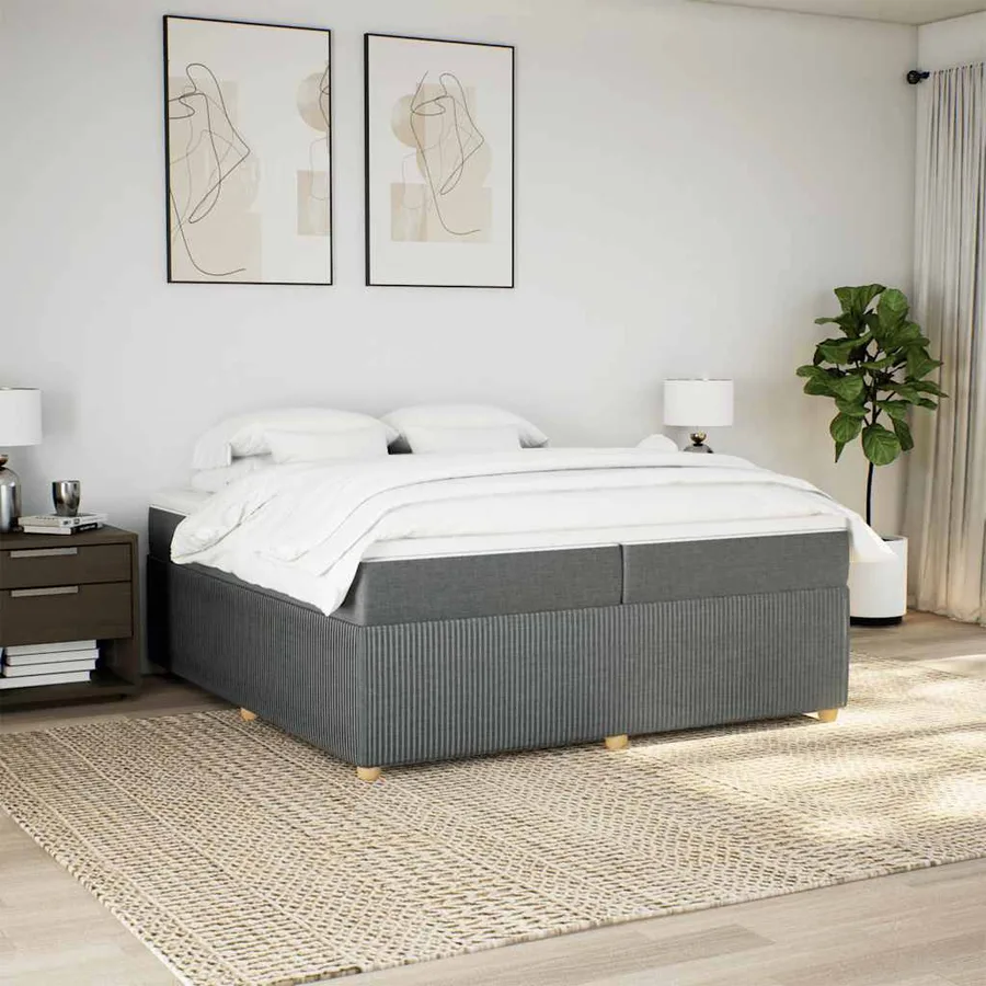 Sommier à lattes de lit avec matelas Gris foncé 200x200cm Tissu - 3