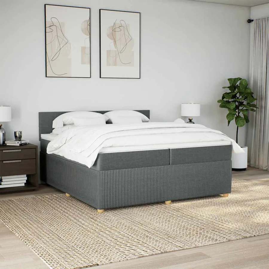Sommier à lattes de lit avec matelas Gris foncé 200x200cm Tissu - 3
