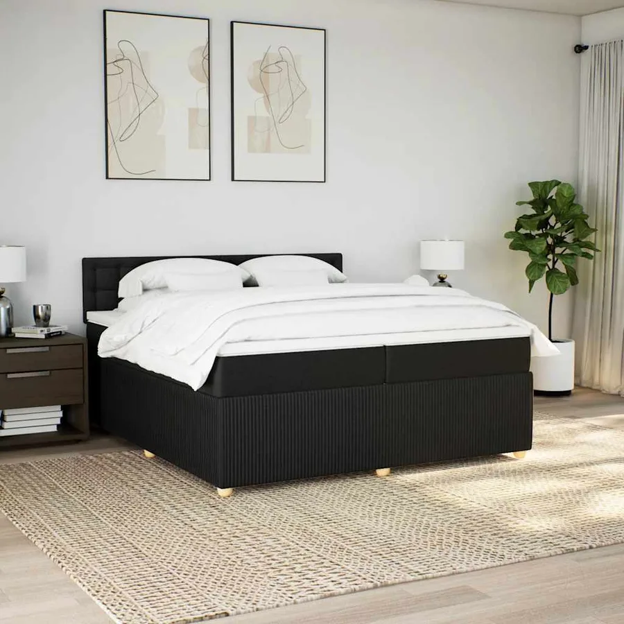 Sommier à lattes de lit avec matelas Noir 200x200 cm Tissu - 3