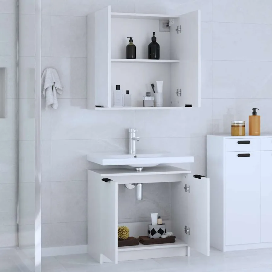 Meubles de salle de bain 2 pcs Blanc Bois d'ingénierie - 3