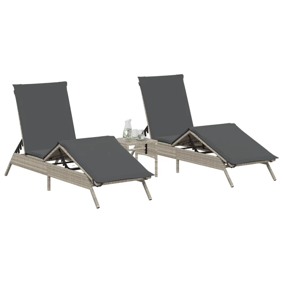 Chaises longues avec coussins lot de 2 gris résine tressée - 3