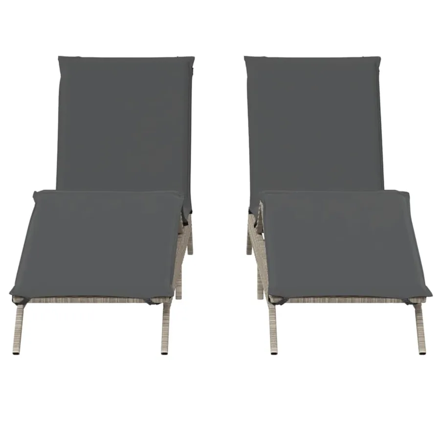 Chaises longues avec coussins lot de 2 gris résine tressée - 5