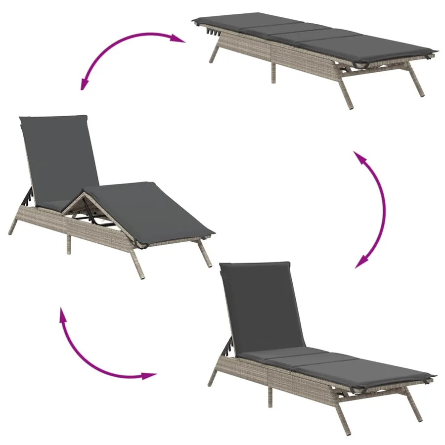 Chaises longues avec coussins lot de 2 gris résine tressée - 8