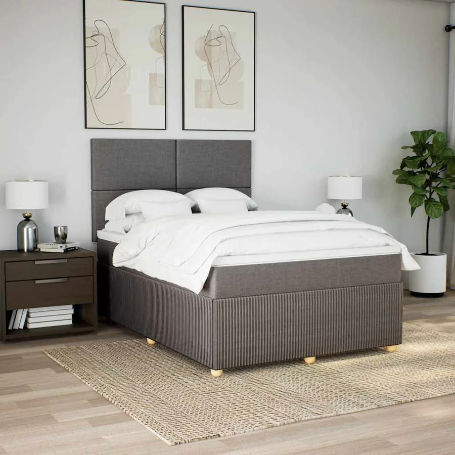 Sommier à lattes de lit avec matelas Taupe 140x200 cm Tissu - 3