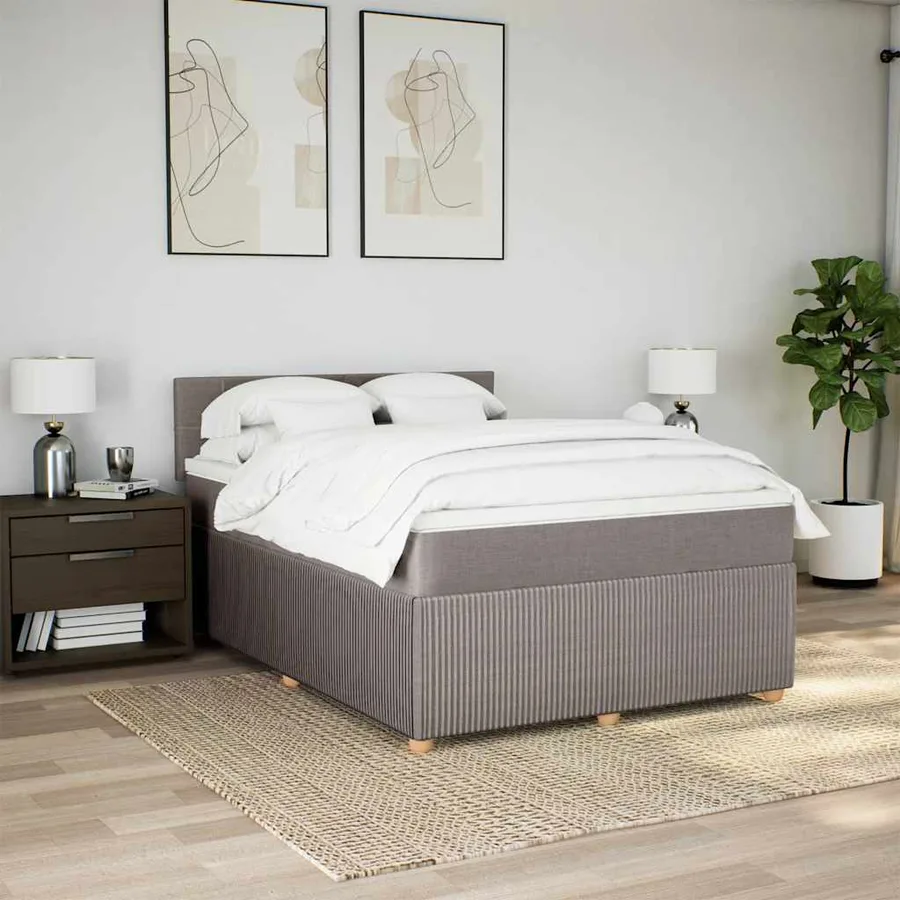 Sommier à lattes de lit avec matelas Taupe 160x200 cm Tissu - 3