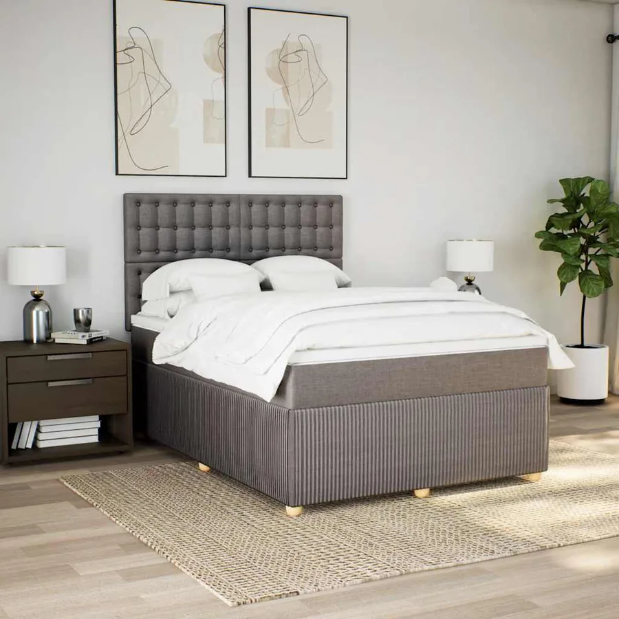 Sommier à lattes de lit avec matelas Taupe 160x200 cm Tissu - 3