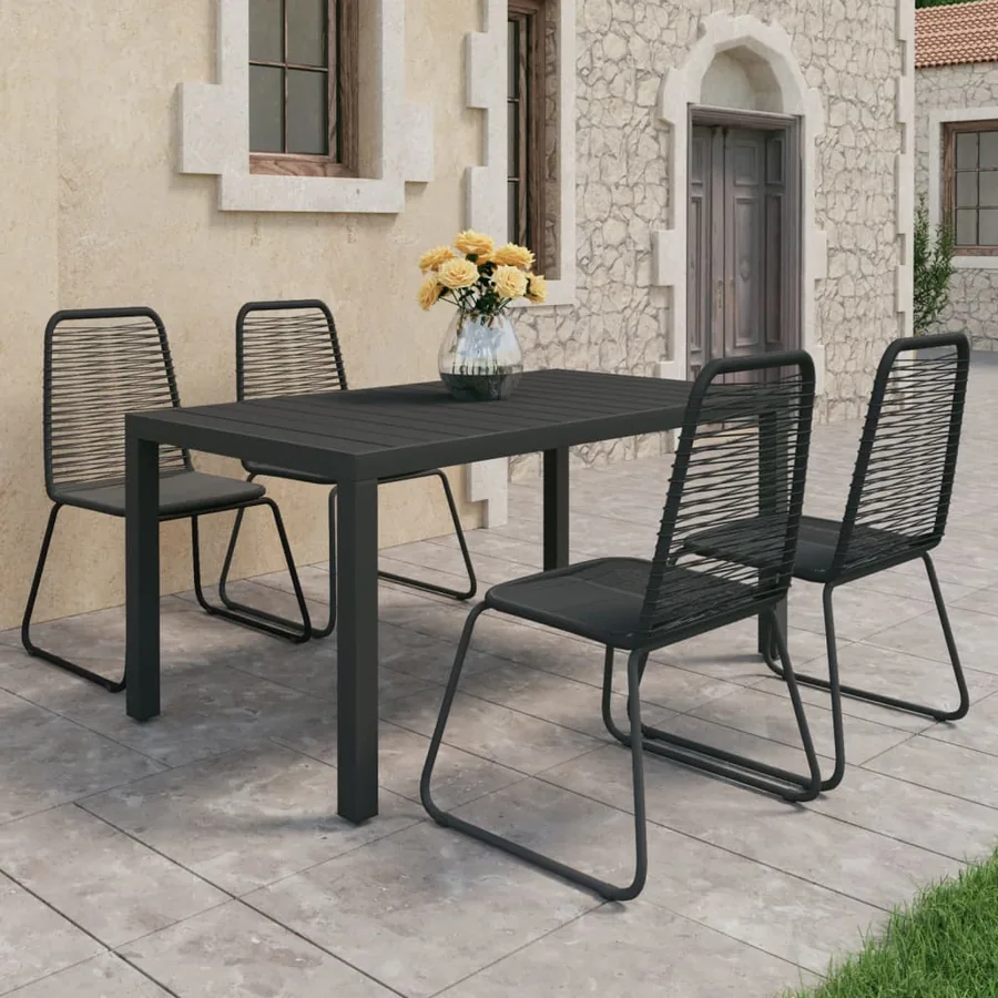 Ensemble à manger de jardin 5 pcs PVC résine tressée noir