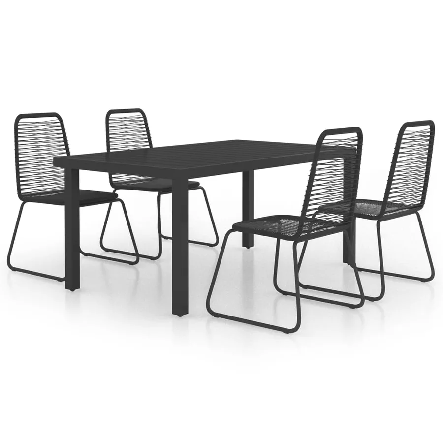 Ensemble à manger de jardin 5 pcs PVC résine tressée noir - 2