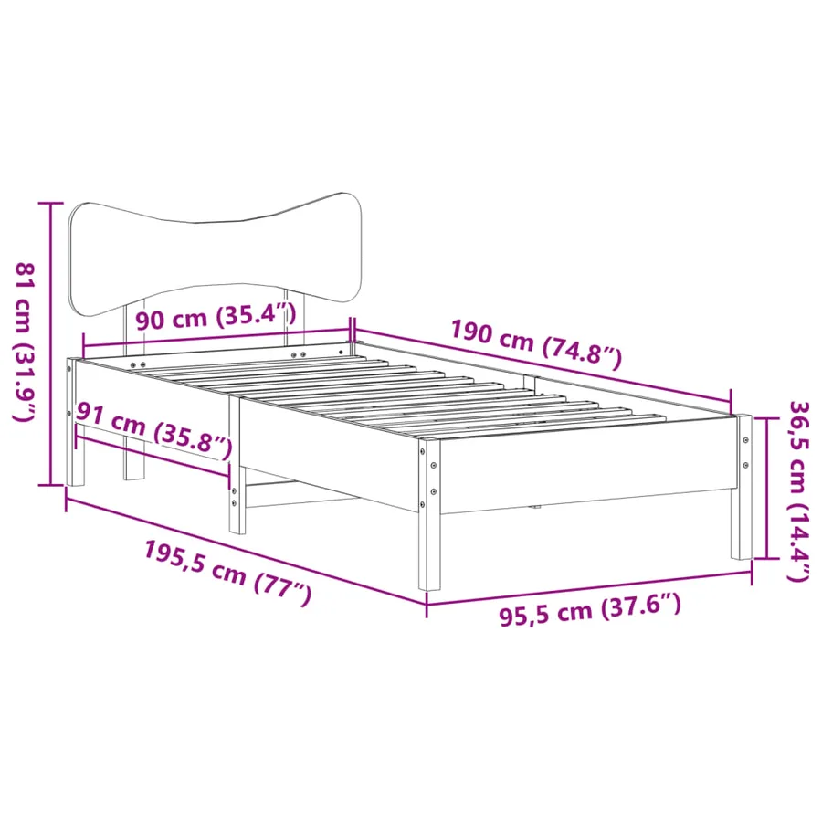 Cadre de lit sans matelas blanc 90x190 cm bois de pin massif - 11
