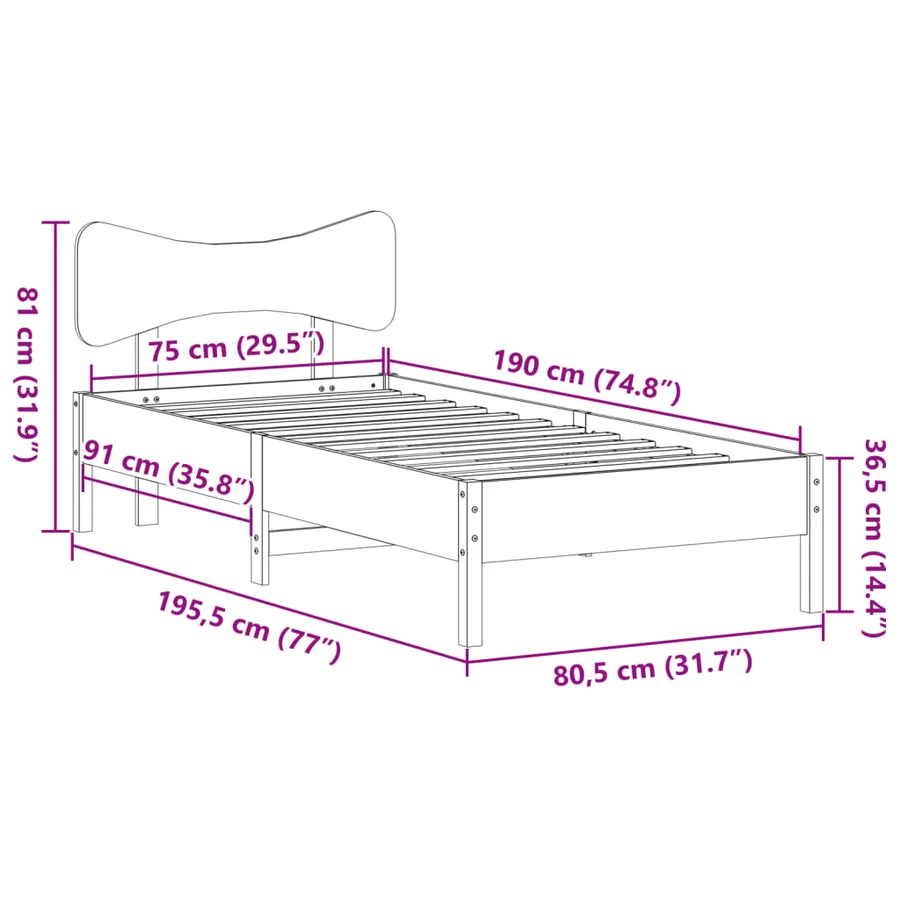 Cadre de lit sans matelas 75x190 cm bois de pin massif - 11