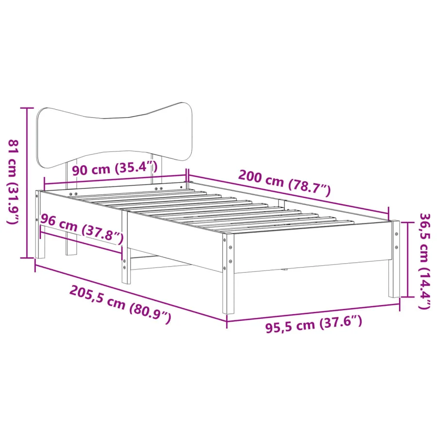 Cadre de lit sans matelas blanc 90x200 cm bois de pin massif - 11