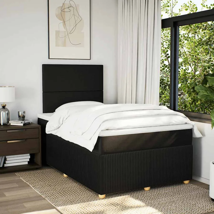 Sommier à lattes de lit avec matelas Noir 120x200 cm Tissu - 5