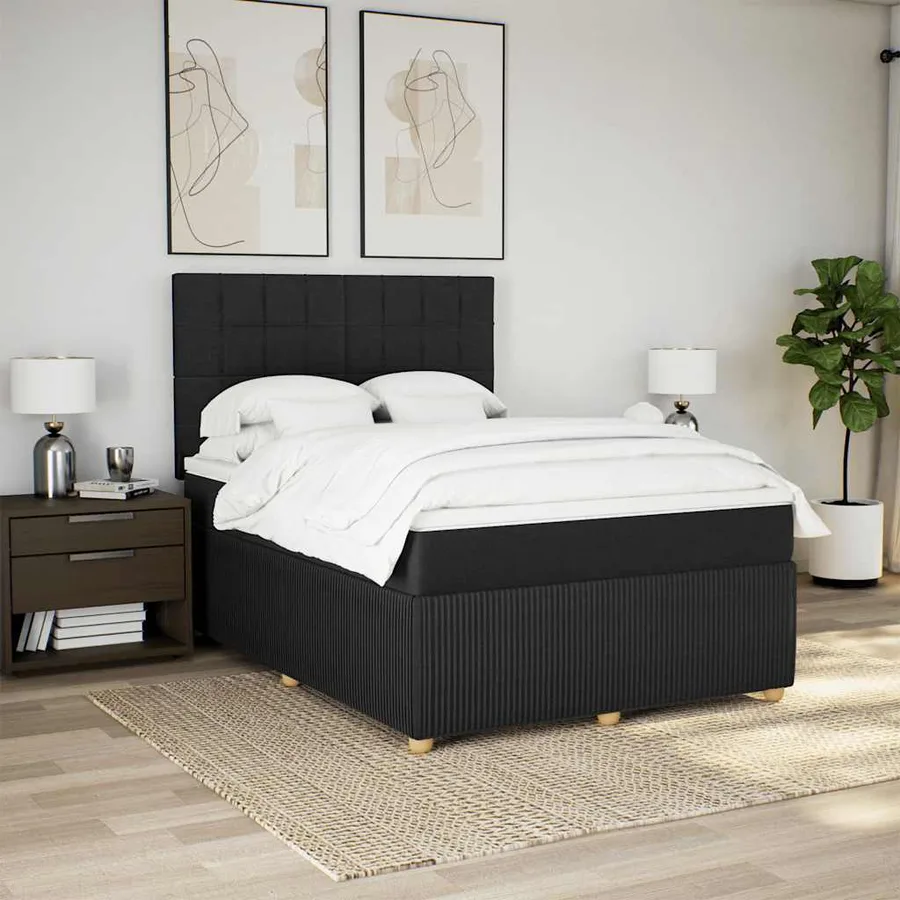 Sommier à lattes de lit avec matelas Noir 140x200 cm Tissu - 3
