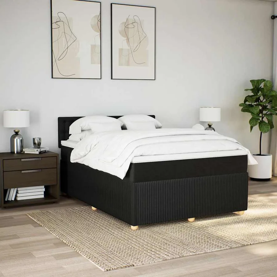 Sommier à lattes de lit avec matelas Noir 140x200 cm Tissu - 4