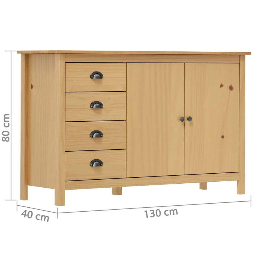 Buffet Hill Marron miel 130x40x80 cm Bois de pin solide - 4