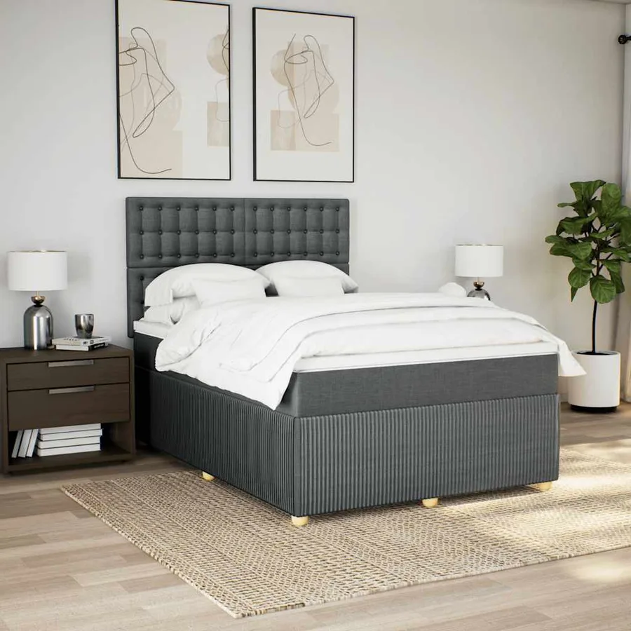 Sommier à lattes de lit avec matelas Gris foncé 140x190cm Tissu - 5
