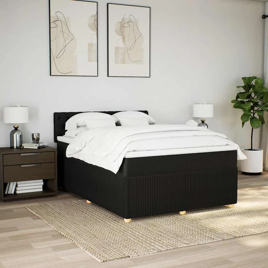 Sommier à lattes de lit avec matelas Noir 140x190 cm Tissu - 4