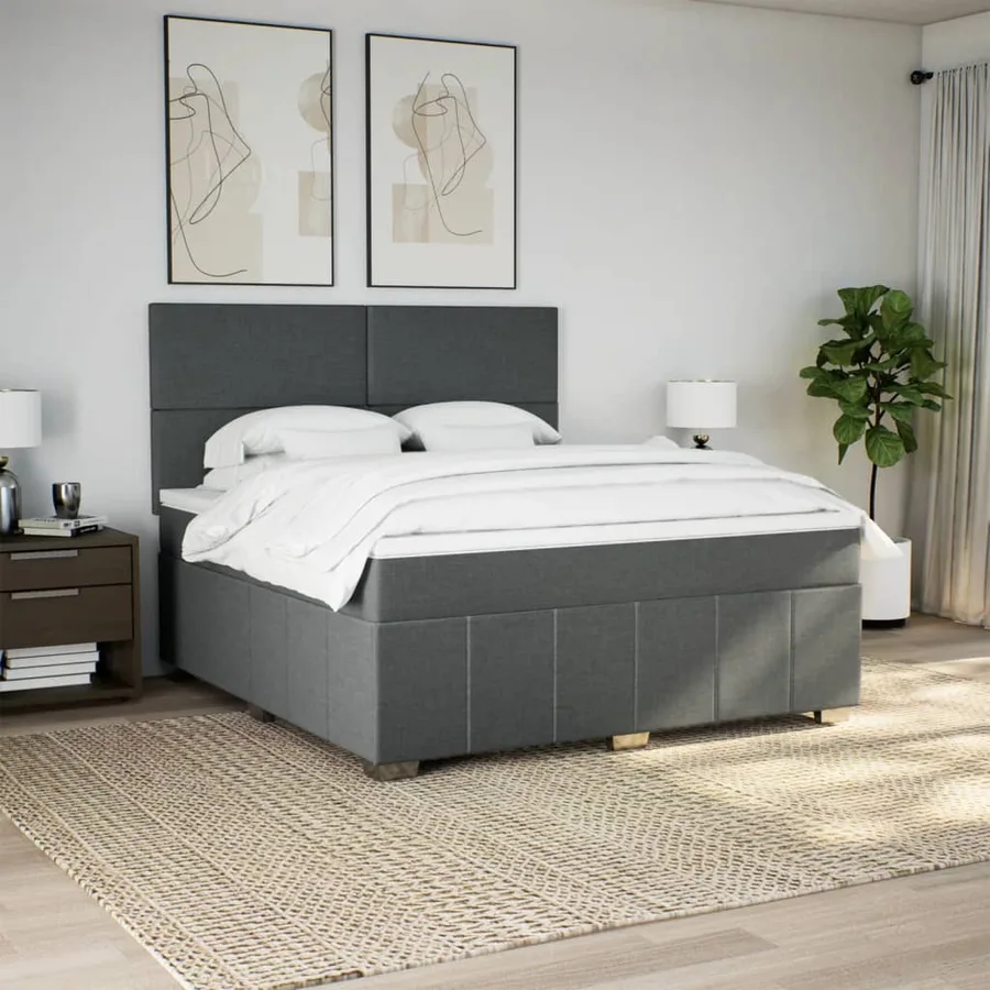 Sommier à lattes de lit avec matelas Gris foncé 180x200cm Tissu - 5