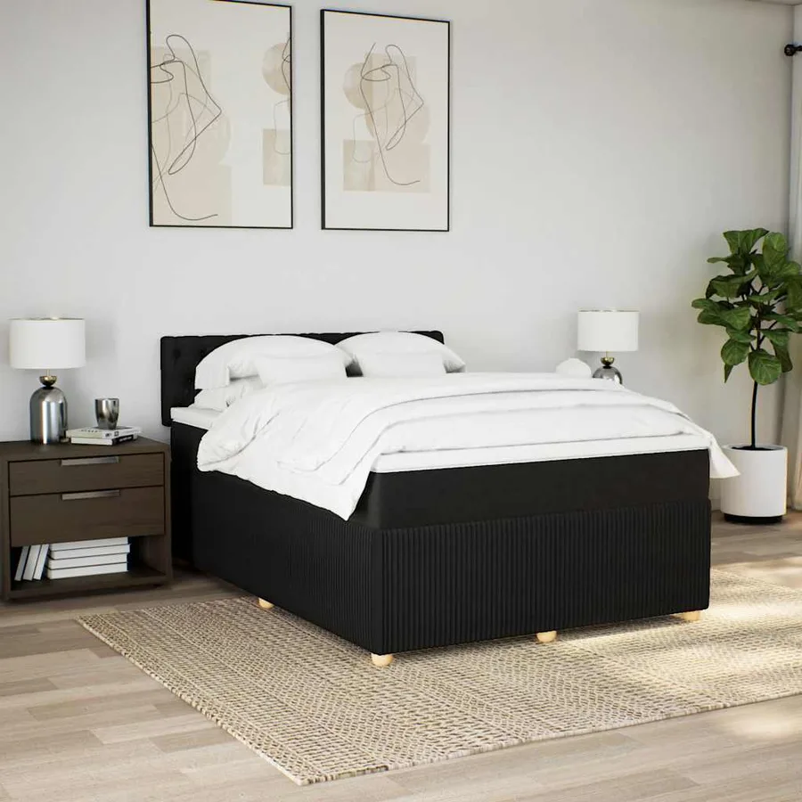 Sommier à lattes de lit avec matelas Noir 140x200 cm Tissu - 4