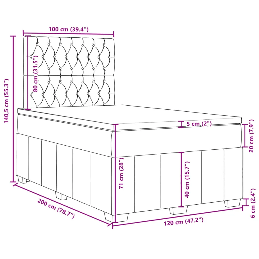 Sommier à lattes de lit avec matelas Gris clair 120x200cm Tissu - 17
