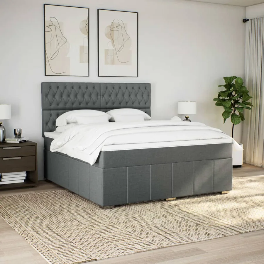Sommier à lattes de lit avec matelas Gris foncé 180x200cm Tissu - 5