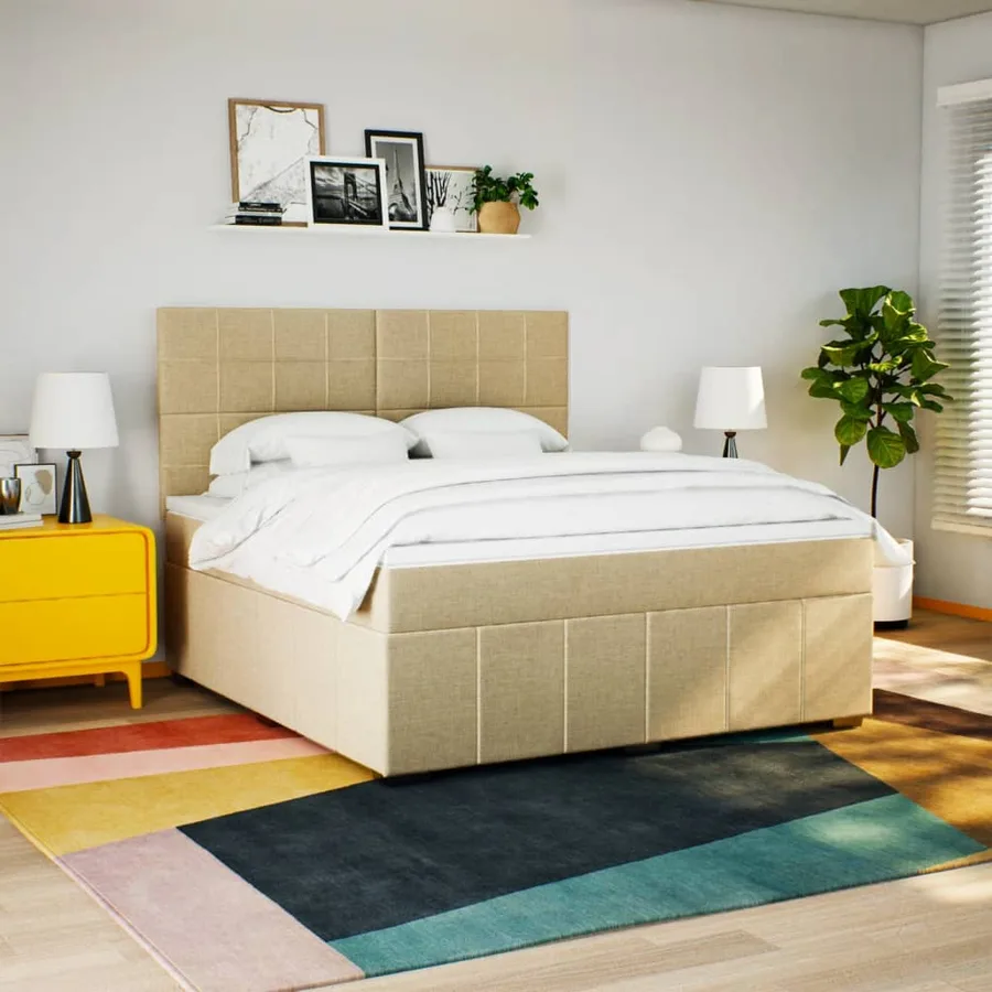 Sommier à lattes de lit avec matelas Crème 180x200 cm Tissu - 3