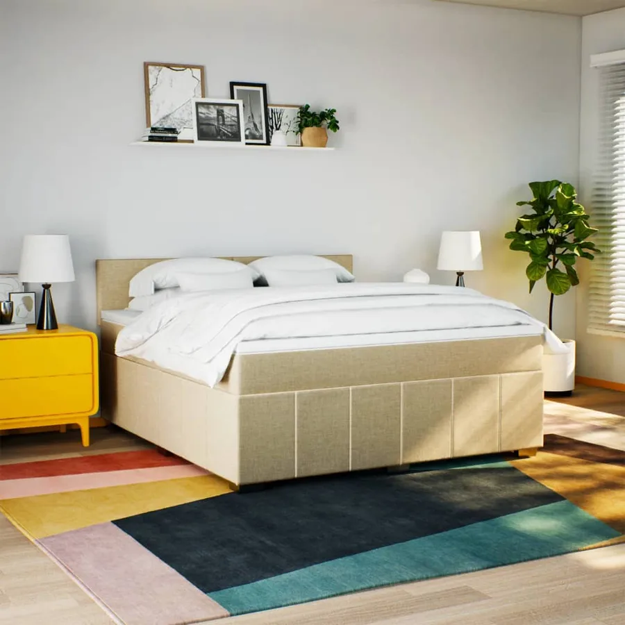 Sommier à lattes de lit avec matelas Crème 180x200 cm Tissu - 4