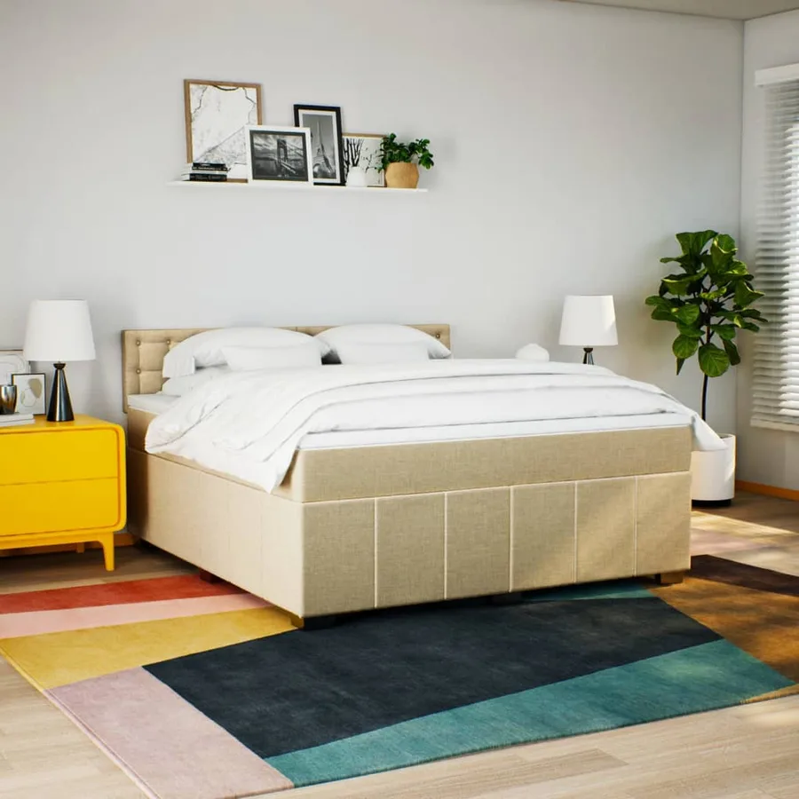Sommier à lattes de lit avec matelas Crème 180x200 cm Tissu - 4