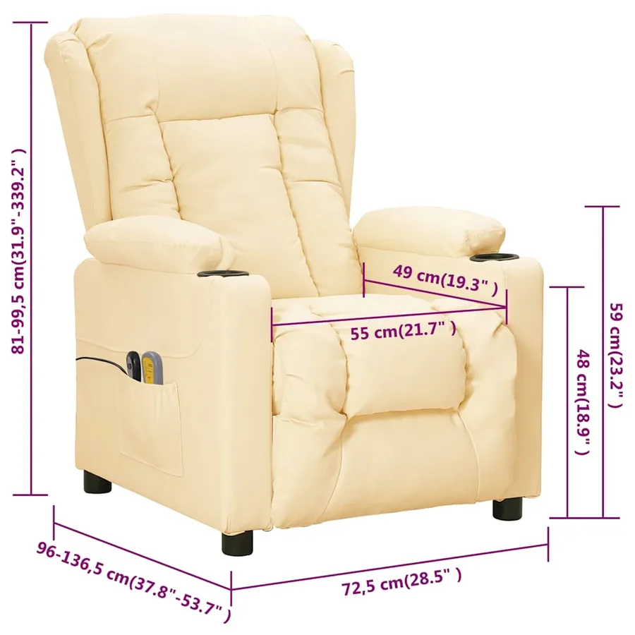Fauteuil de massage électrique Crème Similicuir - 13
