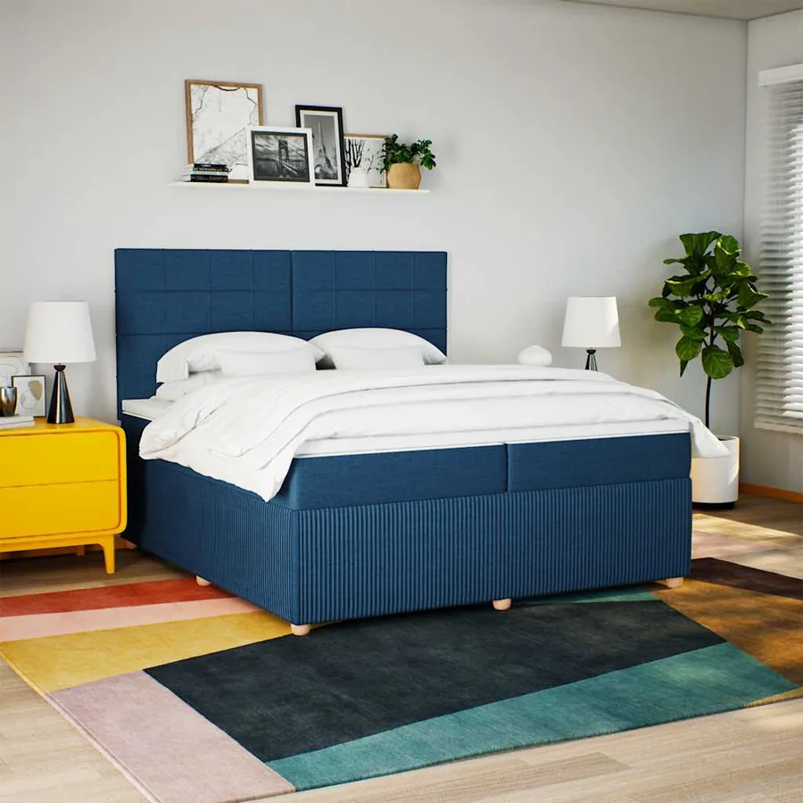 Sommier à lattes de lit avec matelas Bleu 200x200 cm Tissu
