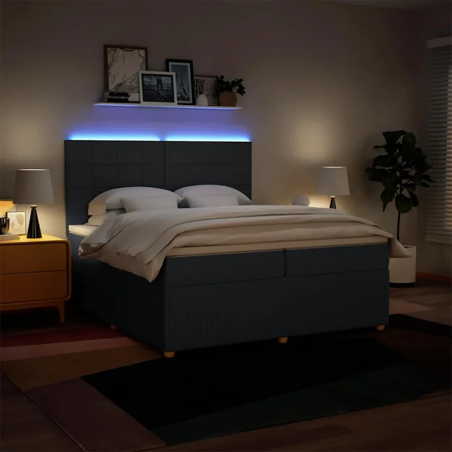 Sommier à lattes de lit avec matelas Bleu 200x200 cm Tissu - 4