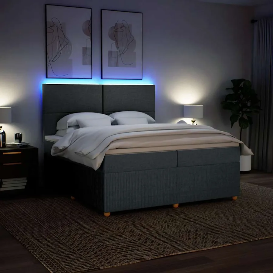 Sommier à lattes de lit avec matelas Gris foncé 200x200cm Tissu - 4