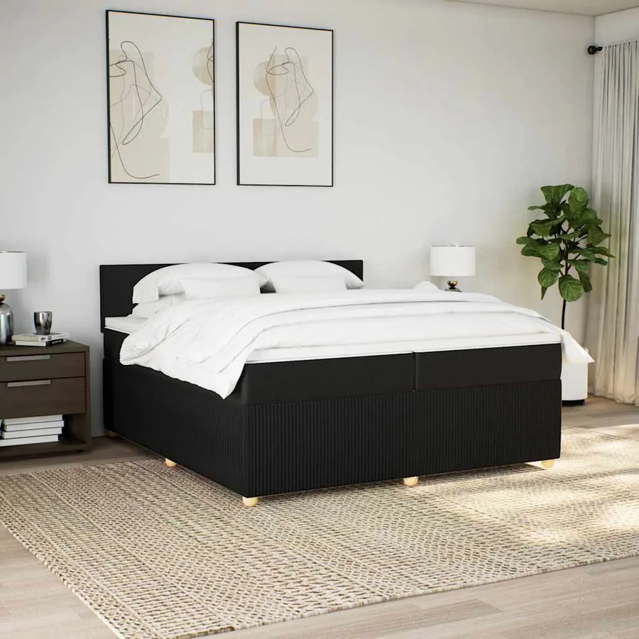 Sommier à lattes de lit avec matelas Noir 200x200 cm Tissu - 4