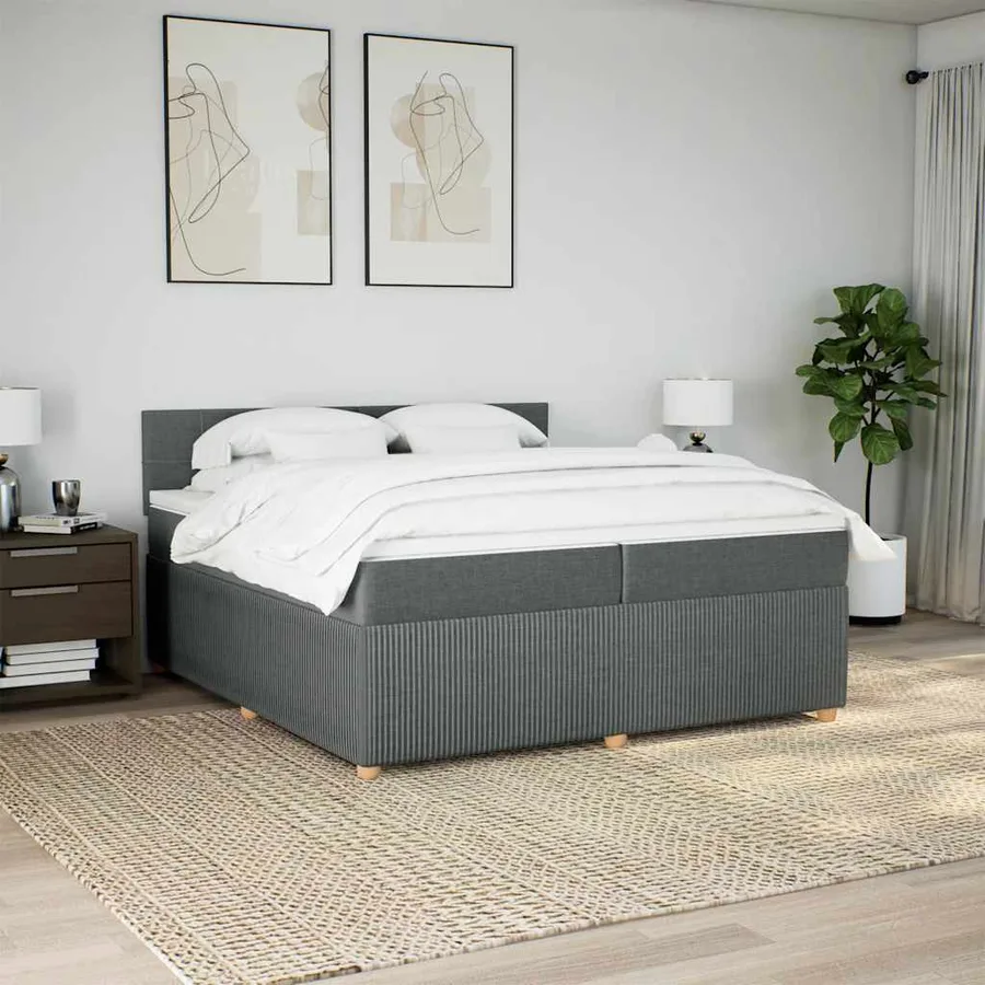 Sommier à lattes de lit avec matelas Gris foncé 200x200cm Tissu - 4