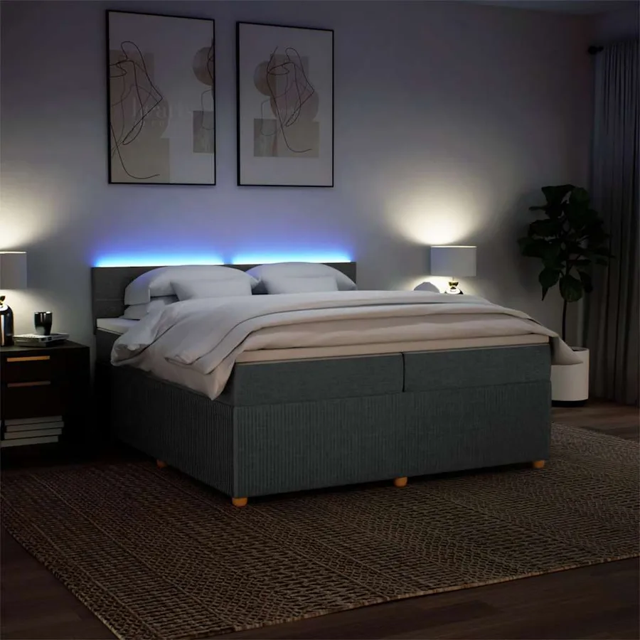 Sommier à lattes de lit avec matelas Gris foncé 200x200cm Tissu - 5