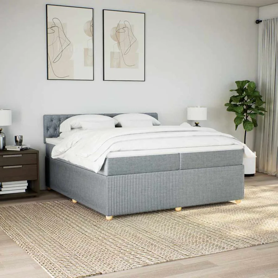 Sommier à lattes de lit avec matelas Gris clair 200x200cm Tissu - 4