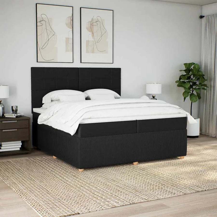 Sommier à lattes de lit avec matelas Noir 200x200 cm Tissu - 3