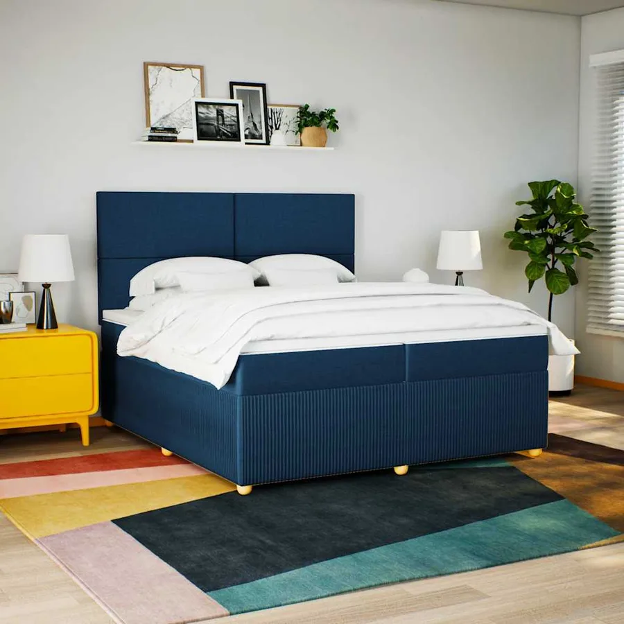 Sommier à lattes de lit avec matelas Bleu 200x200 cm Tissu - 5