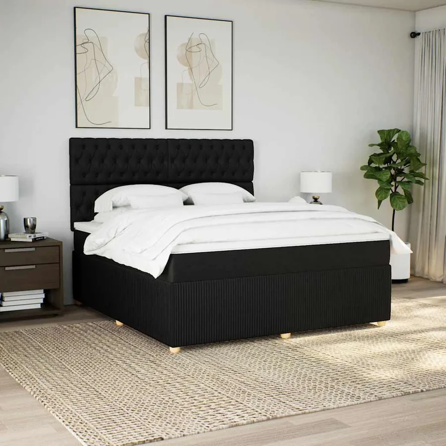 Sommier à lattes de lit avec matelas Noir 180x200 cm Tissu - 3