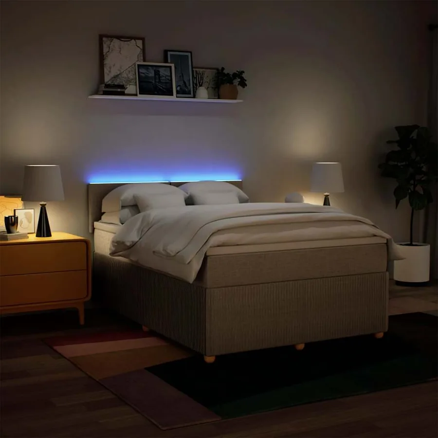 Sommier à lattes de lit avec matelas Crème 160x200 cm Tissu - 5