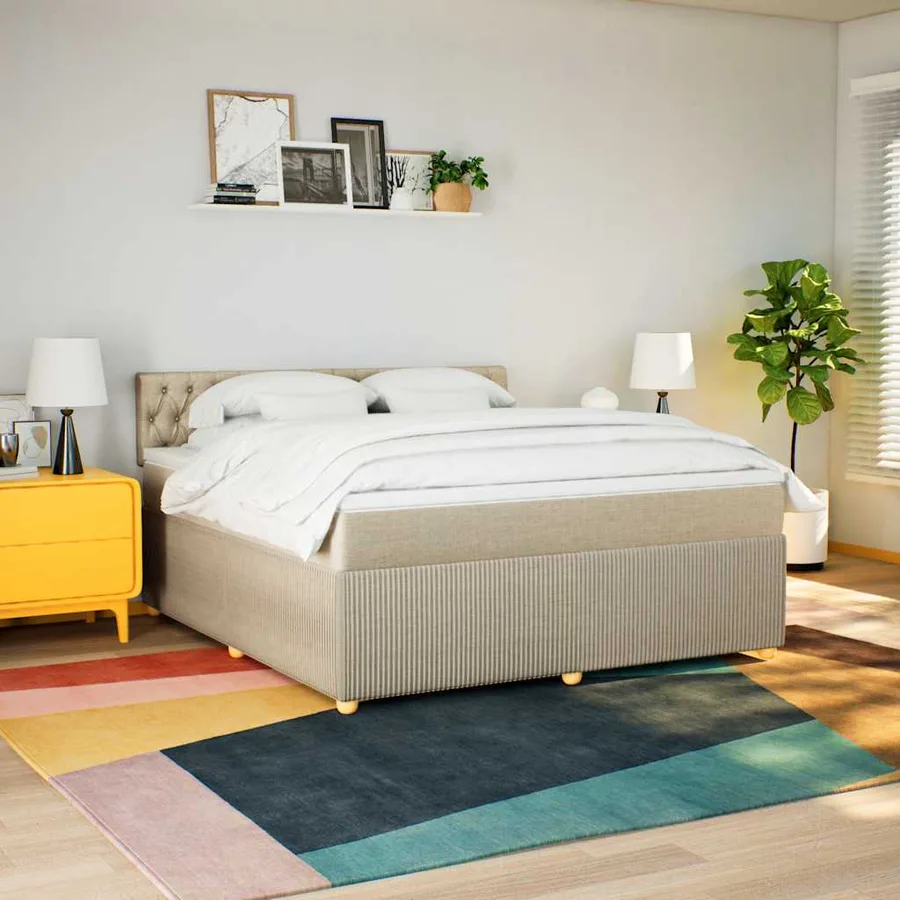 Sommier à lattes de lit avec matelas Crème 180x200 cm Tissu - 3