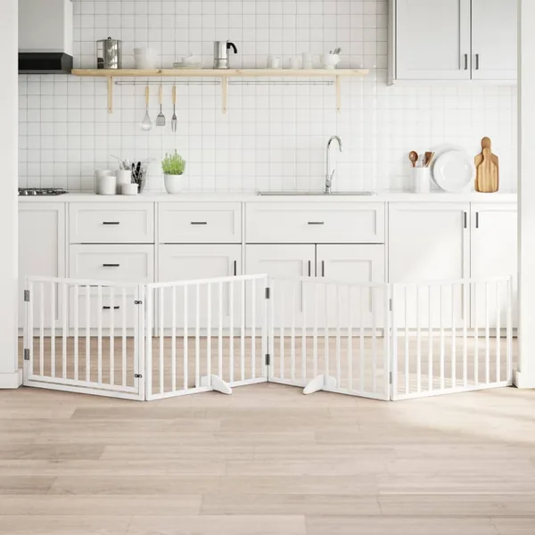 Barrière pour chiens et porte 4 panneaux blanc bois de peuplier