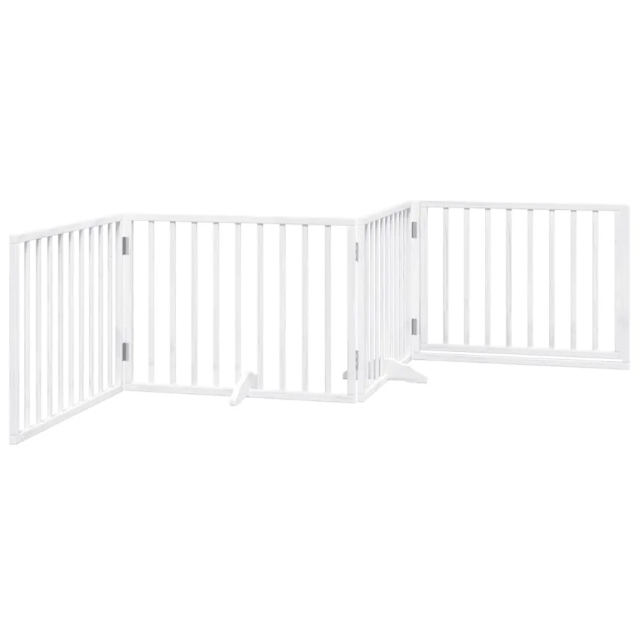 Barrière pour chiens et porte 4 panneaux blanc bois de peuplier - 6