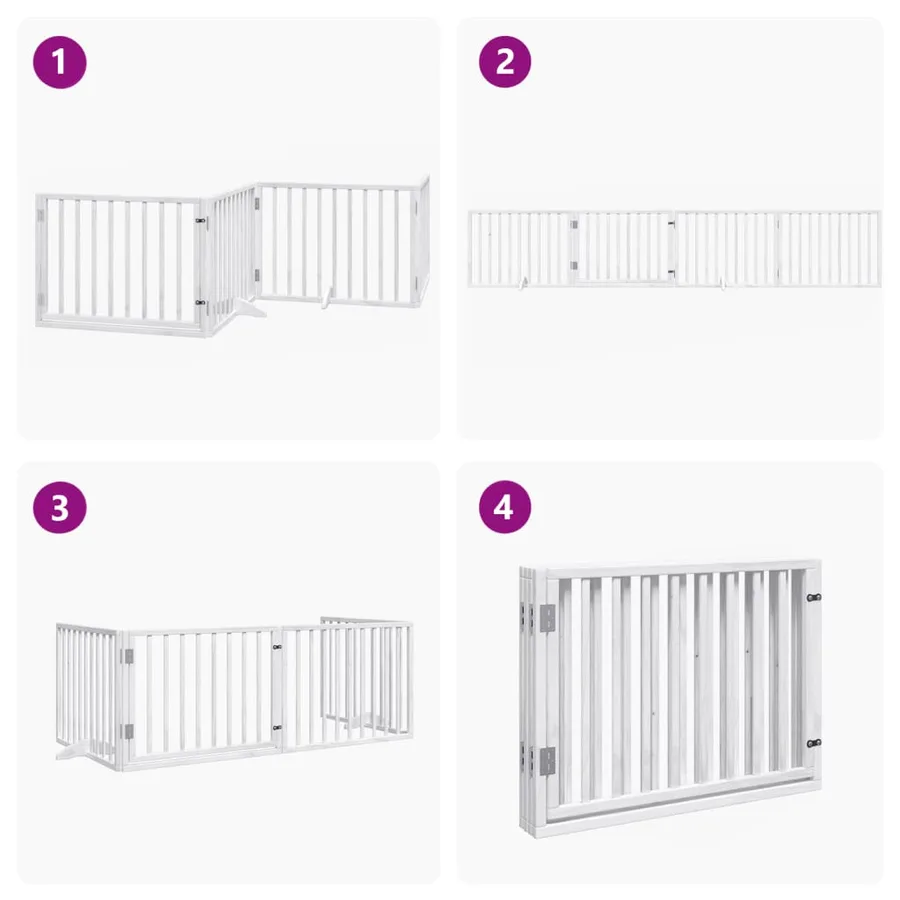 Barrière pour chiens et porte 4 panneaux blanc bois de peuplier - 7