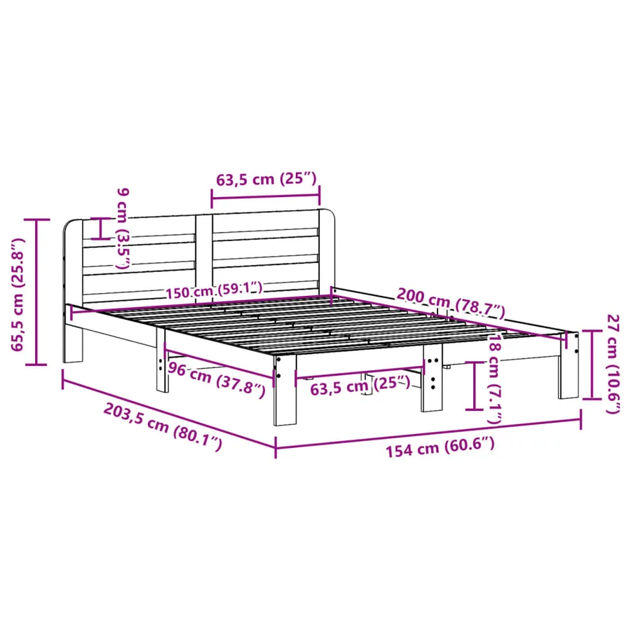 Cadre de lit sans matelas 150x200 cm bois de pin massif - 9