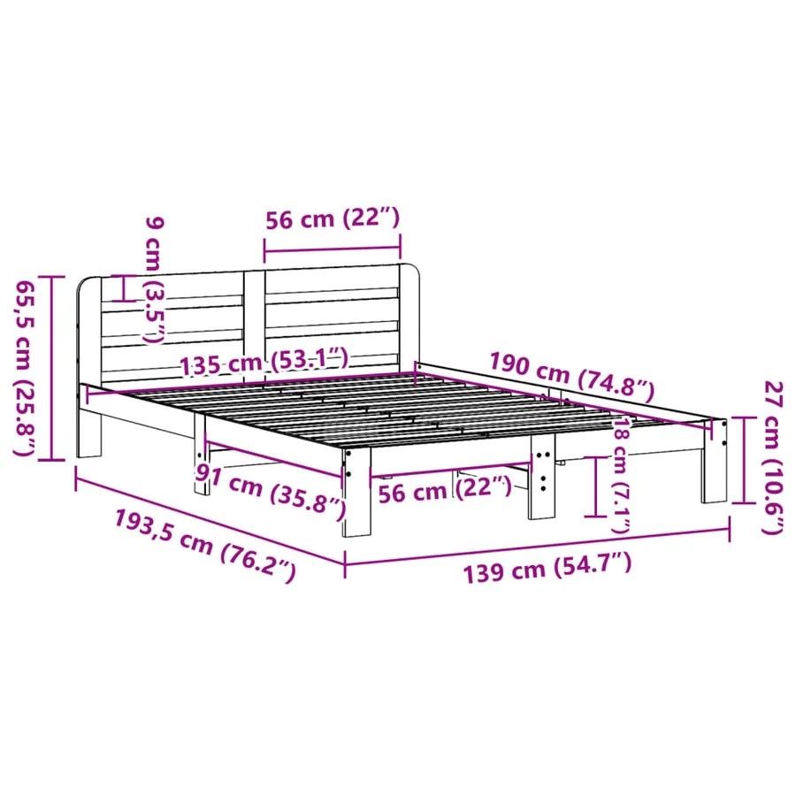 Cadre de lit sans matelas 135x190 cm bois de pin massif - 9