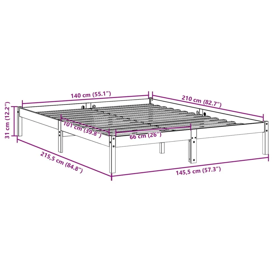 Cadre de lit extra long sans matelas 140x210 cm bois massif pin - 9